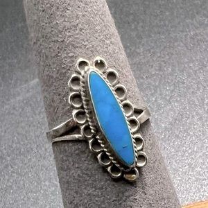 Vintage Taxco Signed Sterling Silver Turquoise Ring Mexico TD Dainty Ring Sz 5.5
